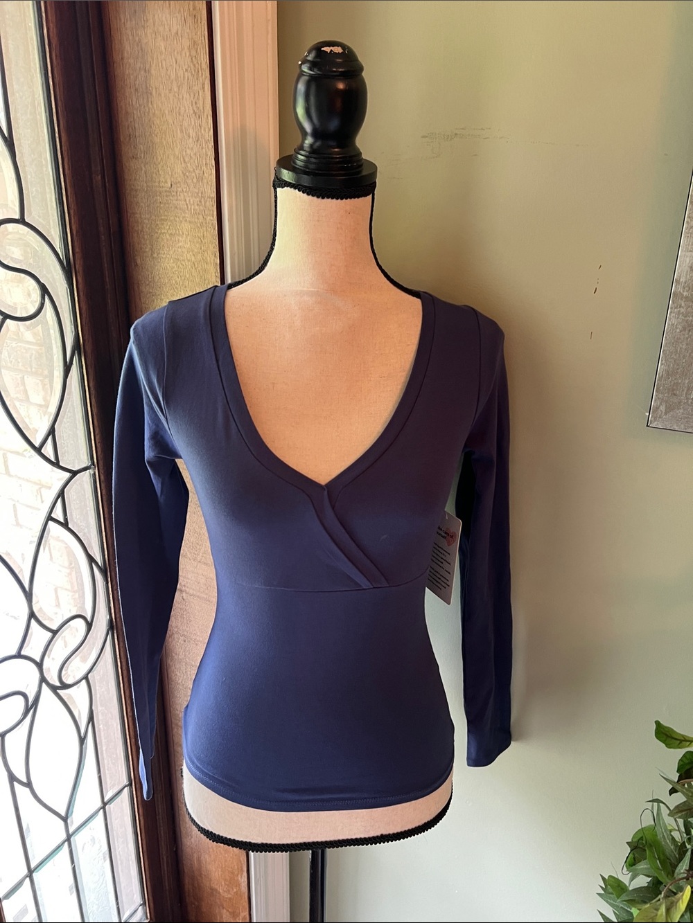 Women’s Navy Long-Sleeve V-Neck Wrap Top